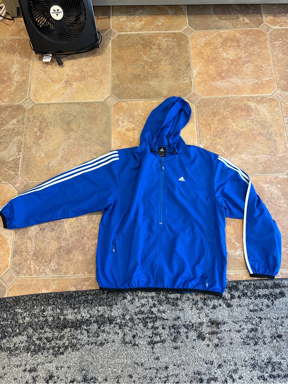 adidas Royal Blue Hooded Windbreaker with White Stripes